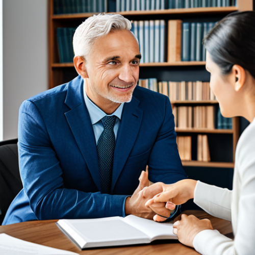 **

A psychologist counselor in a bright and modern office, engaging with a client in a comfortable setting, fully clothed in professional attire, safe for work, appropriate content, showing empathy and support. Background includes bookshelves and calming artwork. Perfect anatomy, natural proportions, well-formed hands, proper finger count, professional, modest, family-friendly.

**