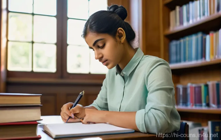 상담심리사 수련 과정의 모든 것 - **Academic Foundation: A Young Psychology Student**
A focused young South Asian woman, approxima...